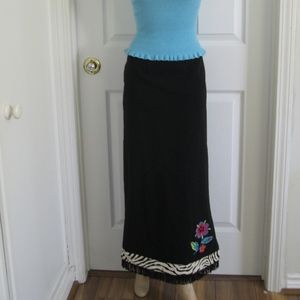 f l malik skirt w/ embroider/fringe, black, Sz 4